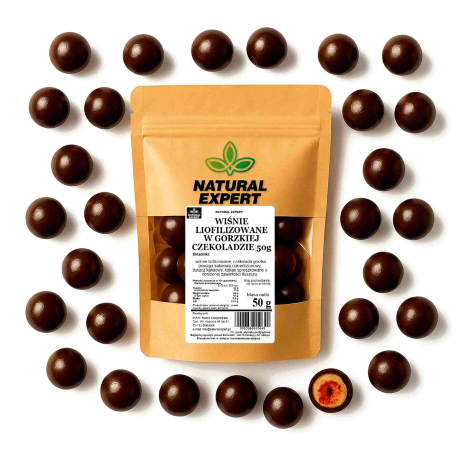 WIŚNIE LIOFILIZOWANE W GORZKIEJ CZEKOLADZIE 50g